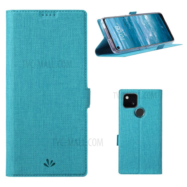 VILI K Series Cross Texture Leather Phone Wallet Stand Cover Case for Google Pixel 4a 5G - Blue