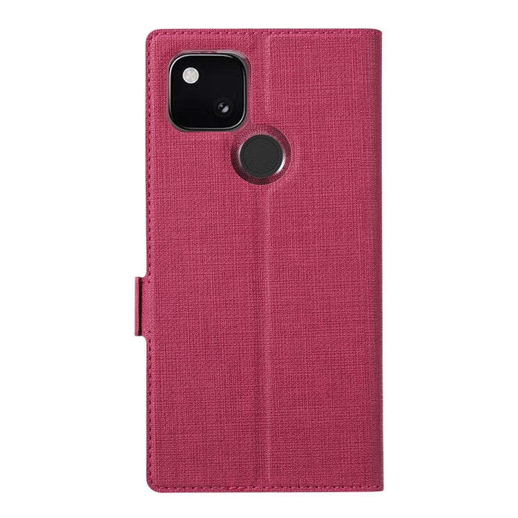 VILI K Series Cross Texture Leather Phone Wallet Stand Cover Case for Google Pixel 4a 5G - Rose