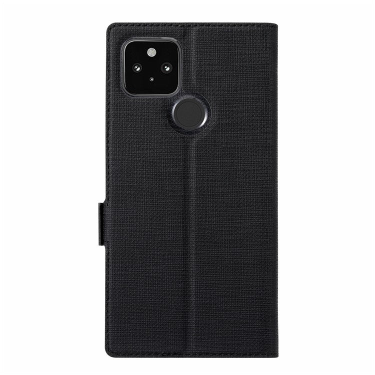 VILI K Series Cross Texture Leather Phone Wallet Stand Cover Case for Google Pixel 5 - Black