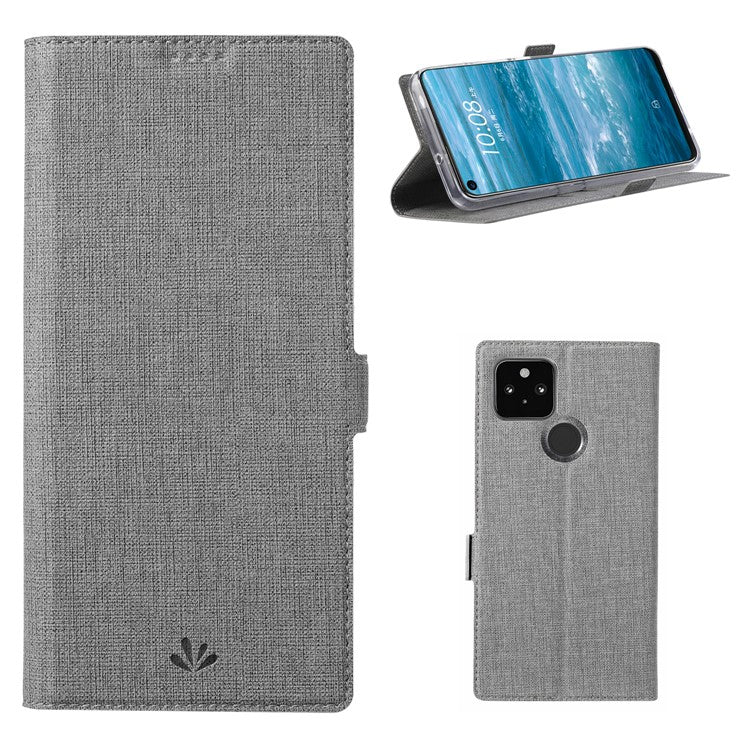 VILI K Series Cross Texture Leather Phone Wallet Stand Cover Case for Google Pixel 5 - Grey