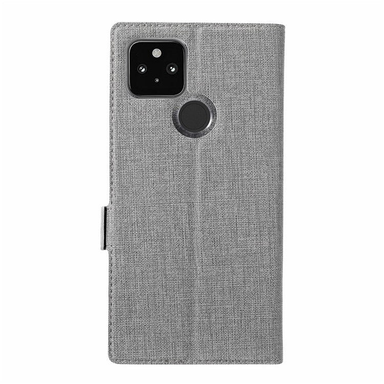 VILI K Series Cross Texture Leather Phone Wallet Stand Cover Case for Google Pixel 5 - Grey