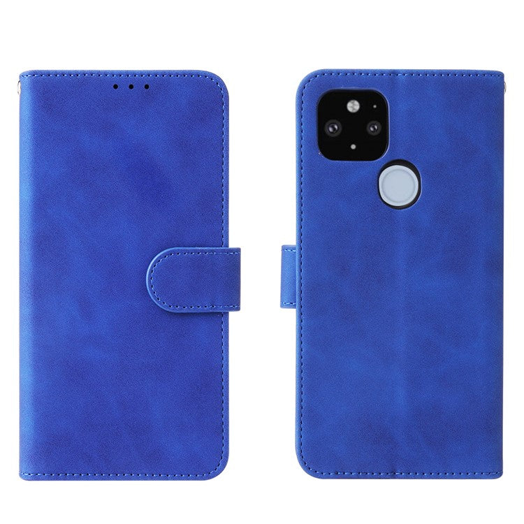 Skin-touch Folio Flip Leather Protective Shell for Google Pixel 5a 5G Wallet Stand Cover - Blue