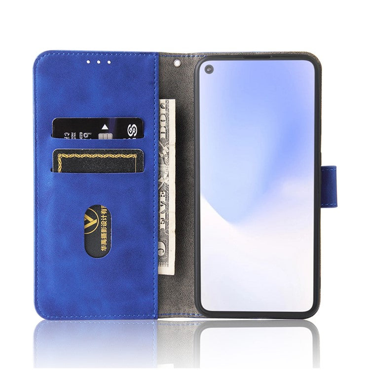 Skin-touch Folio Flip Leather Protective Shell for Google Pixel 5a 5G Wallet Stand Cover - Blue