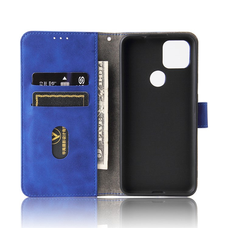 Skin-touch Folio Flip Leather Protective Shell for Google Pixel 5a 5G Wallet Stand Cover - Blue