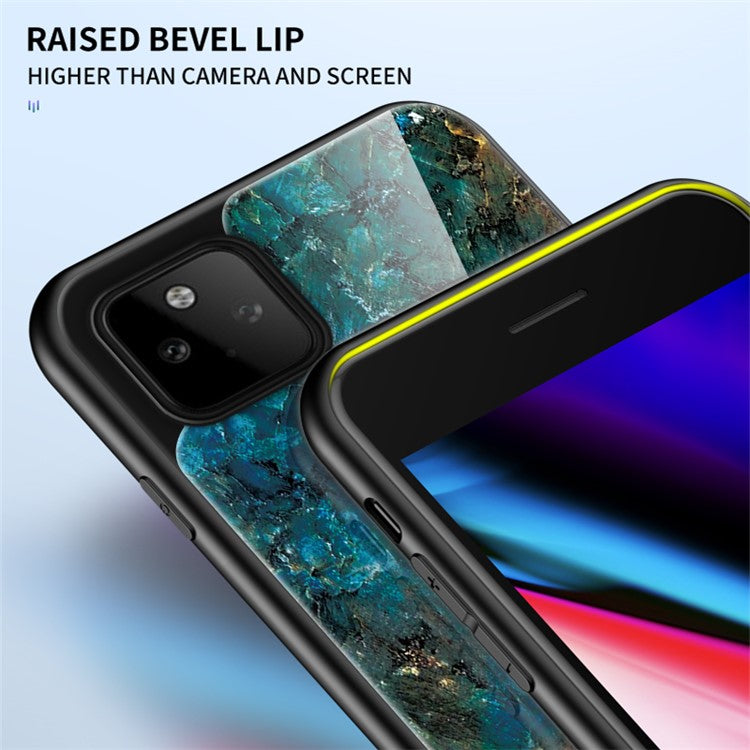 Well-Protected Anti-Scratch Marbling Pattern Design Tempered Glass Cell Phone Cover for Google Pixel 5a 5G - Emerald Marble