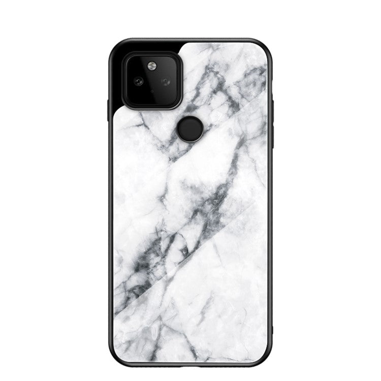 Well-Protected Anti-Scratch Marbling Pattern Design Tempered Glass Cell Phone Cover for Google Pixel 5a 5G - White Marble