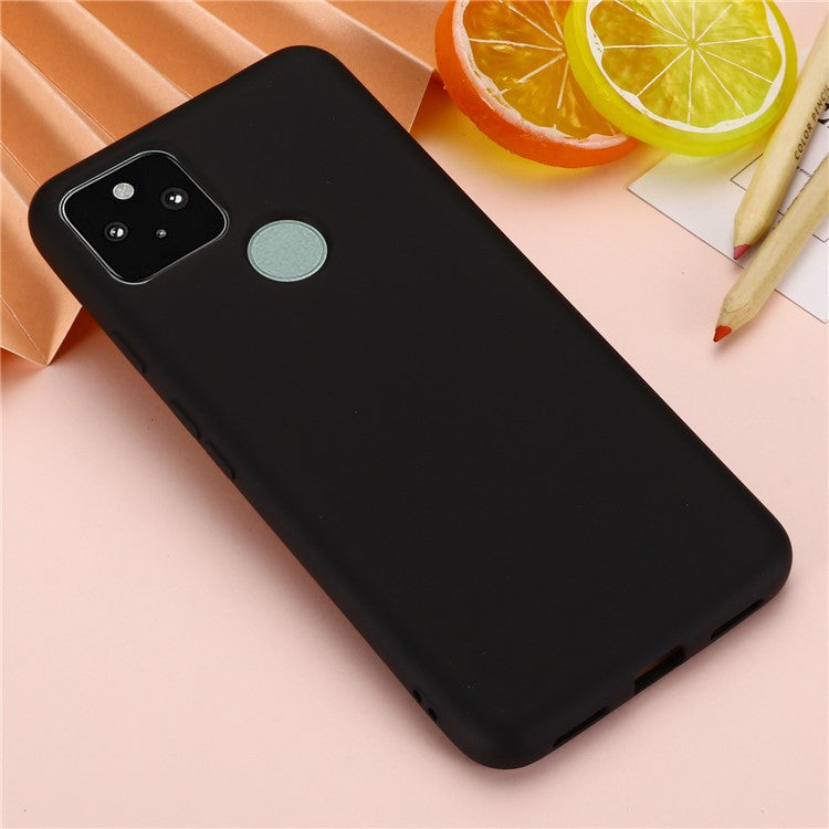 Well-Protected Solid Color Liquid Silicone Phone Protective Shell with Strap for Google Pixel 5a 5G - Black