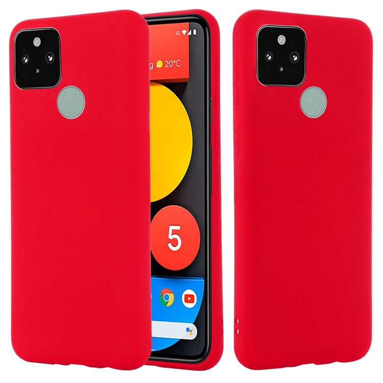 Well-Protected Solid Color Liquid Silicone Phone Protective Shell with Strap for Google Pixel 5a 5G - Red