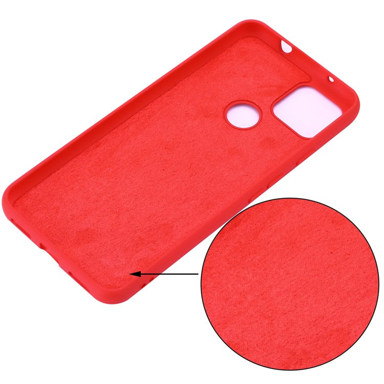 Well-Protected Solid Color Liquid Silicone Phone Protective Shell with Strap for Google Pixel 5a 5G - Red