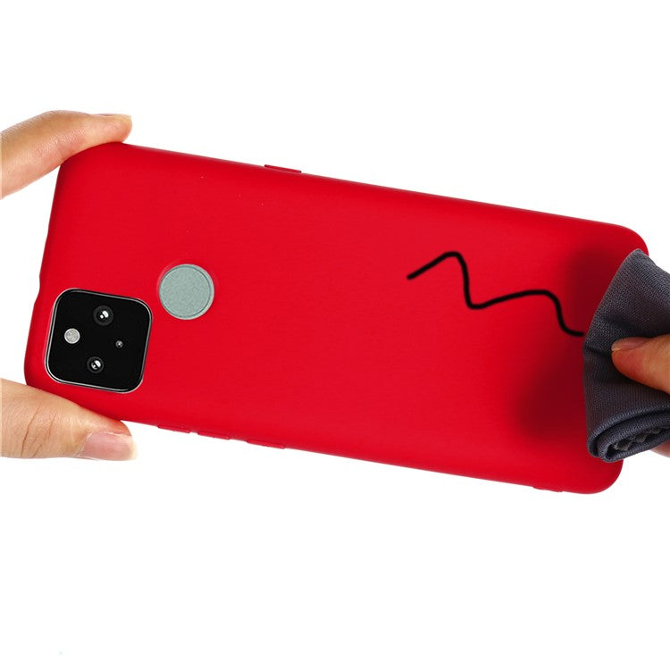 Well-Protected Solid Color Liquid Silicone Phone Protective Shell with Strap for Google Pixel 5a 5G - Red