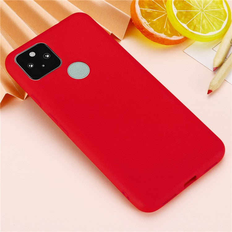 Well-Protected Solid Color Liquid Silicone Phone Protective Shell with Strap for Google Pixel 5a 5G - Red