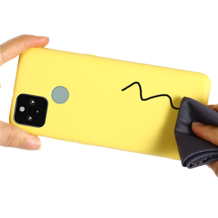 Well-Protected Solid Color Liquid Silicone Phone Protective Shell with Strap for Google Pixel 5a 5G - Yellow