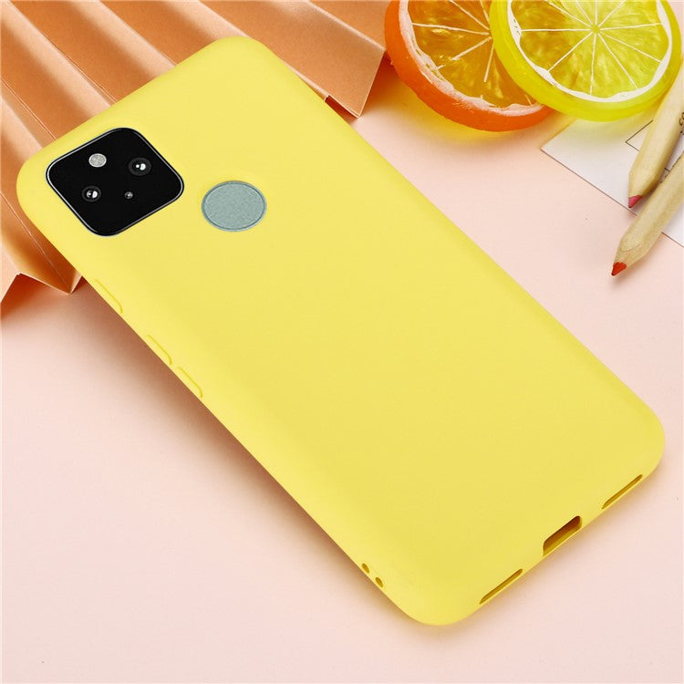 Well-Protected Solid Color Liquid Silicone Phone Protective Shell with Strap for Google Pixel 5a 5G - Yellow