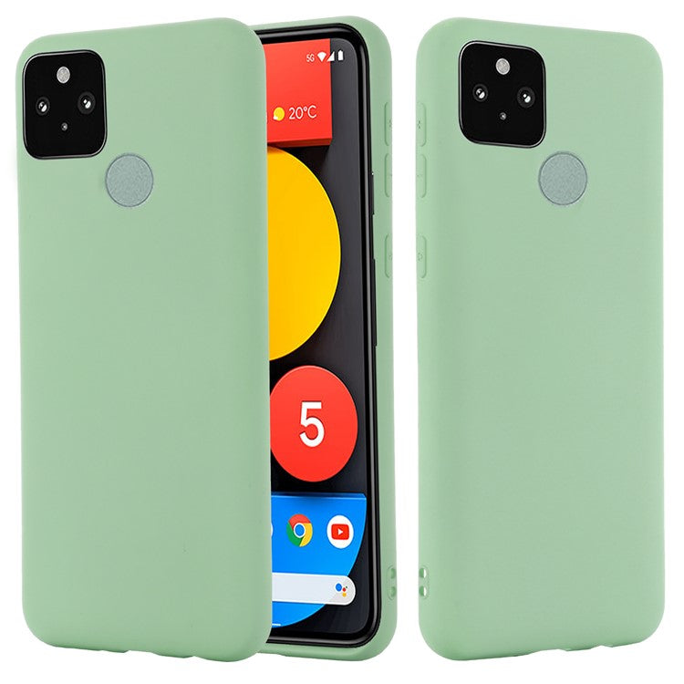 Well-Protected Solid Color Liquid Silicone Phone Protective Shell with Strap for Google Pixel 5a 5G - Green