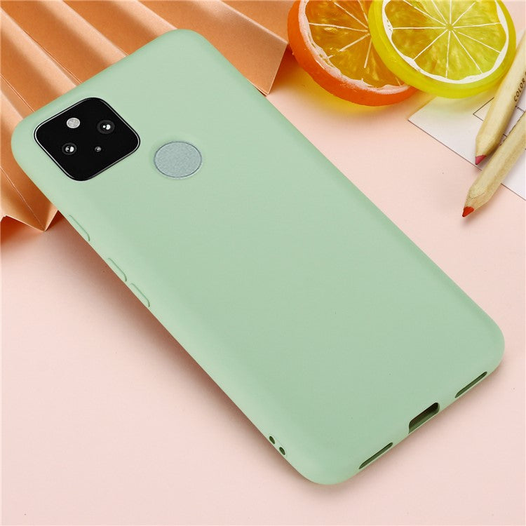 Well-Protected Solid Color Liquid Silicone Phone Protective Shell with Strap for Google Pixel 5a 5G - Green