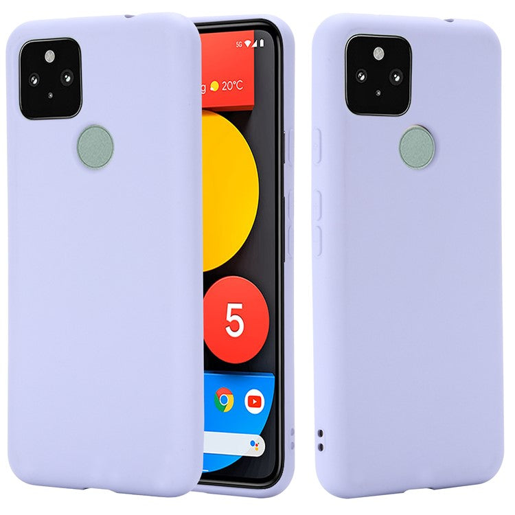 Well-Protected Solid Color Liquid Silicone Phone Protective Shell with Strap for Google Pixel 5a 5G - Purple