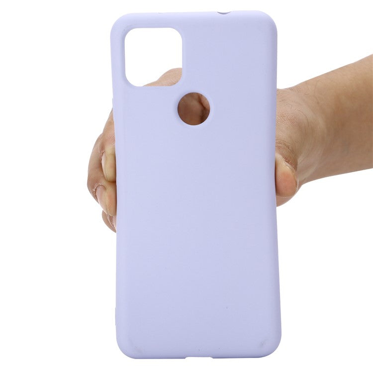 Well-Protected Solid Color Liquid Silicone Phone Protective Shell with Strap for Google Pixel 5a 5G - Purple