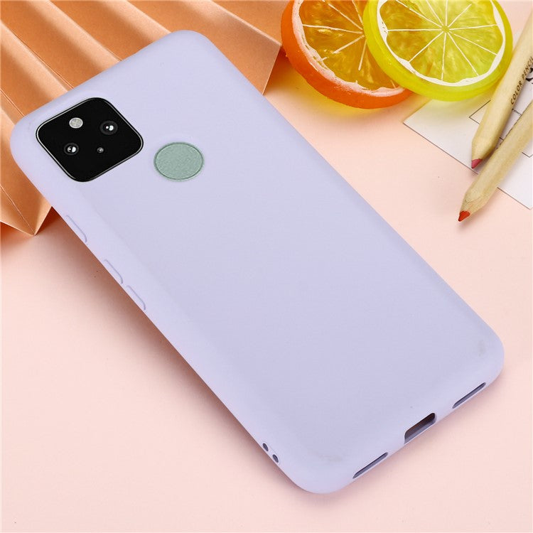 Well-Protected Solid Color Liquid Silicone Phone Protective Shell with Strap for Google Pixel 5a 5G - Purple