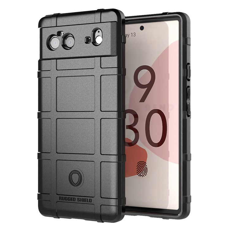 Shock-proof Rugged Square Grid Texture TPU Phone Cover Case for Google Pixel 6 - Black