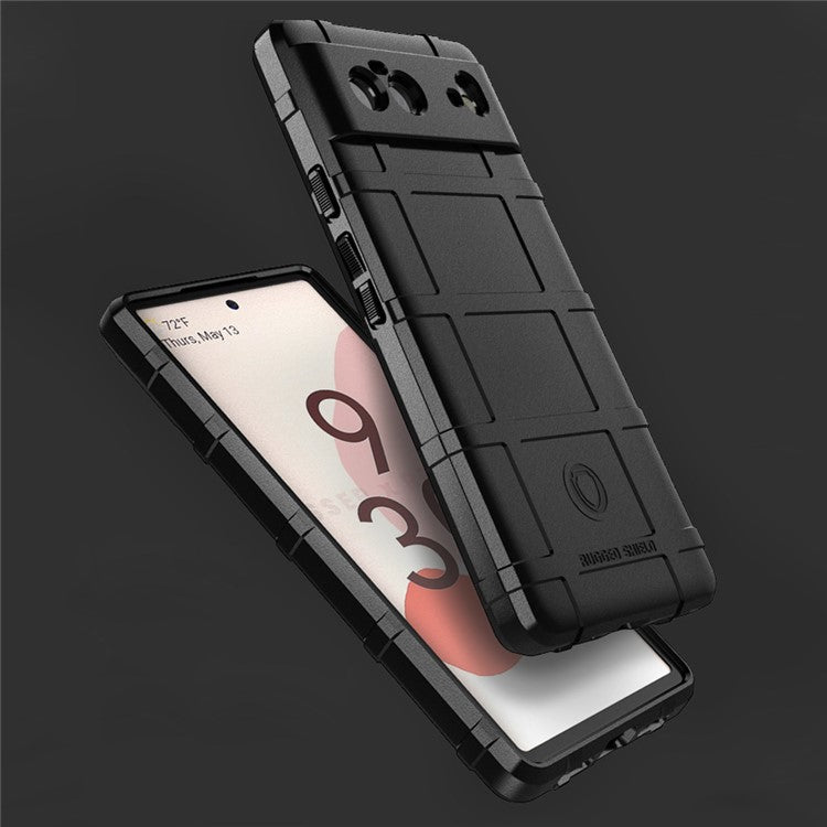 Shock-proof Rugged Square Grid Texture TPU Phone Cover Case for Google Pixel 6 - Black