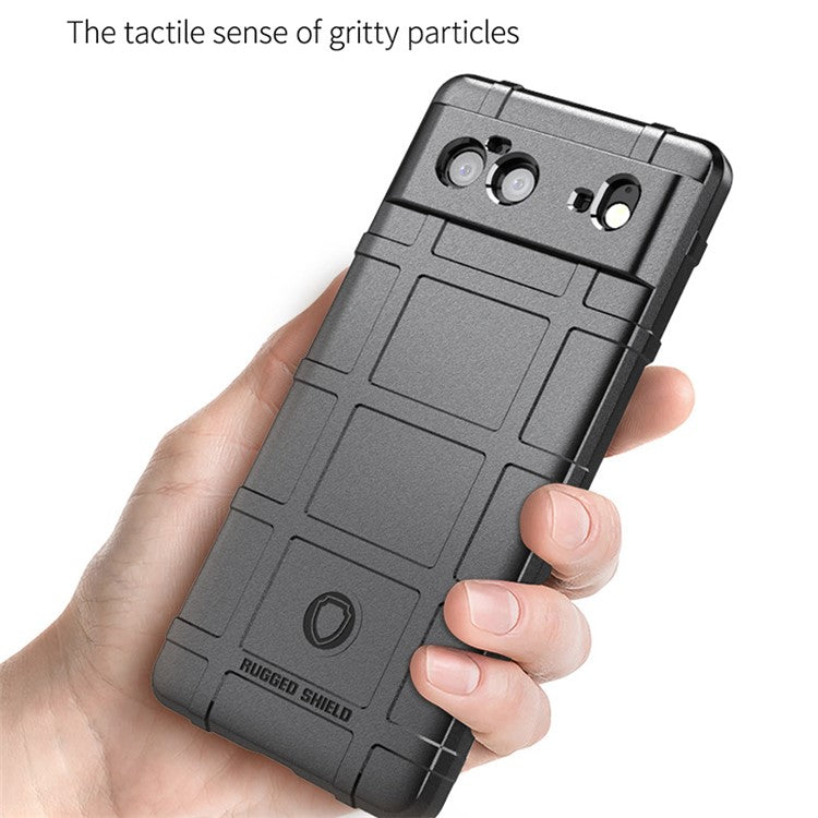 Shock-proof Rugged Square Grid Texture TPU Phone Cover Case for Google Pixel 6 - Black