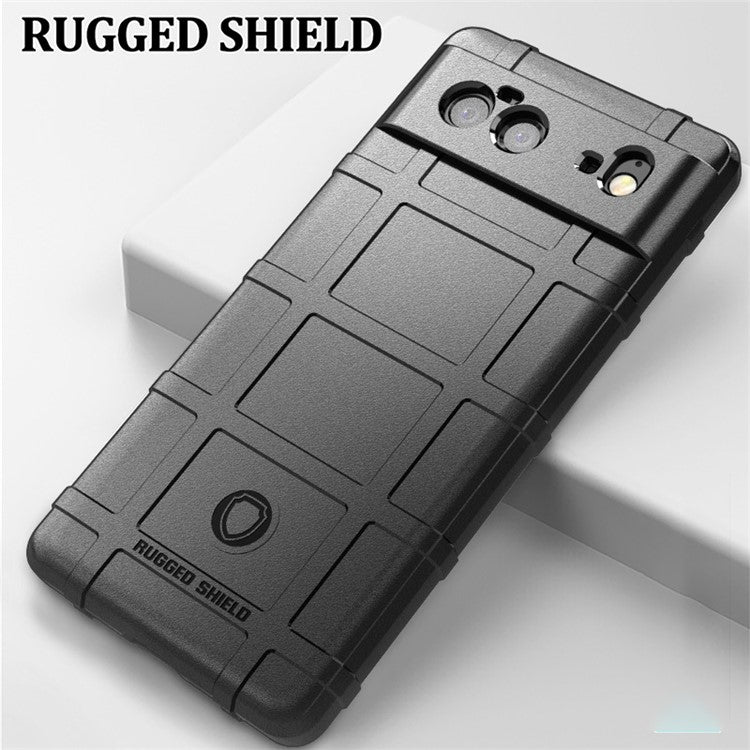 Shock-proof Rugged Square Grid Texture TPU Phone Cover Case for Google Pixel 6 - Black