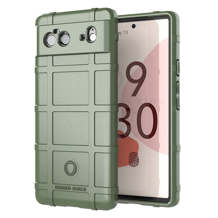 Shock-proof Rugged Square Grid Texture TPU Phone Cover Case for Google Pixel 6 - Green