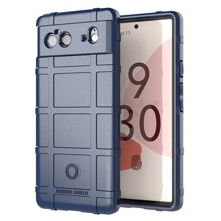 Shock-proof Rugged Square Grid Texture TPU Phone Cover Case for Google Pixel 6 - Blue