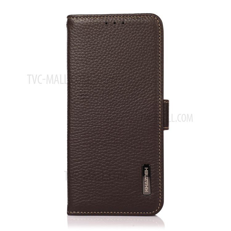 KHAZNEH Litchi Texture Genuine Leather Anti-theft Swiping Design Stand Wallet Phone Case for Google Pixel 6 Pro - Brown