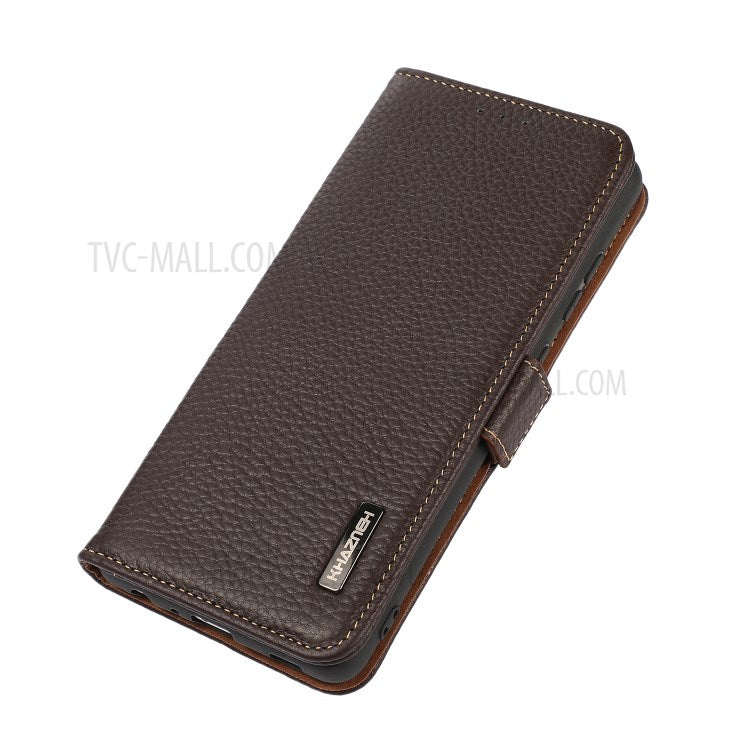 KHAZNEH Litchi Texture Genuine Leather Anti-theft Swiping Design Stand Wallet Phone Case for Google Pixel 6 Pro - Brown