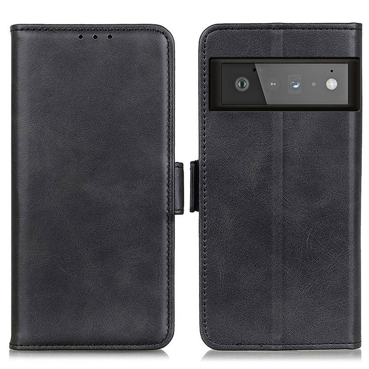 Magnetic Clasp Design Drop-proof Leather Wallet Stand Case Cover for Google Pixel 6 Pro - Black