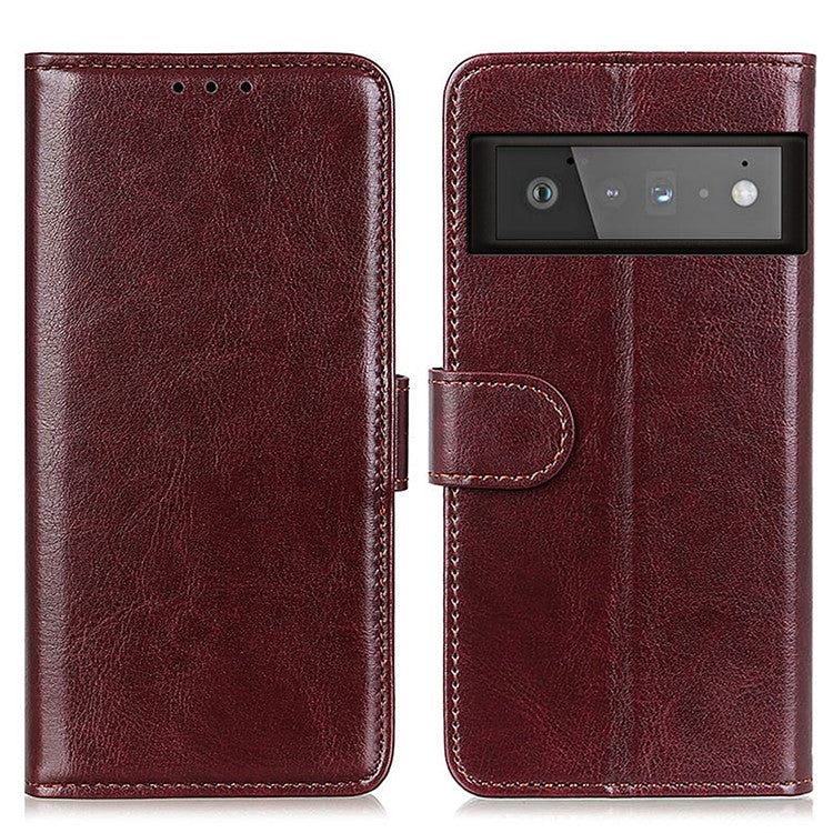 Wallet Design Drop-proof Crazy Horse Skin Leather Phone Stand Protective Shell for Google Pixel 6 Pro - Brown