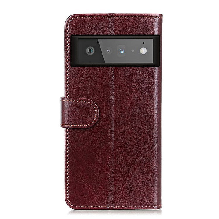 Wallet Design Drop-proof Crazy Horse Skin Leather Phone Stand Protective Shell for Google Pixel 6 Pro - Brown