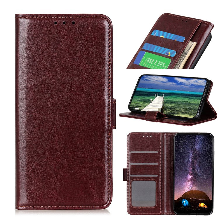 Wallet Design Drop-proof Crazy Horse Skin Leather Phone Stand Protective Shell for Google Pixel 6 Pro - Brown