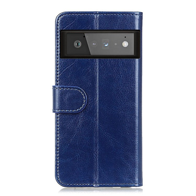 Wallet Design Drop-proof Crazy Horse Skin Leather Phone Stand Protective Shell for Google Pixel 6 Pro - Blue