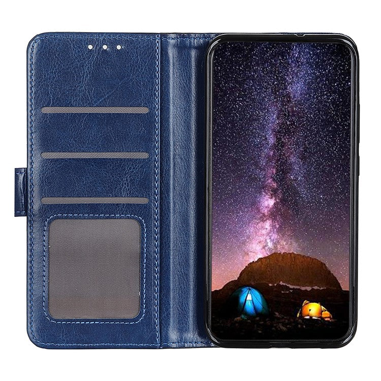 Wallet Design Drop-proof Crazy Horse Skin Leather Phone Stand Protective Shell for Google Pixel 6 Pro - Blue