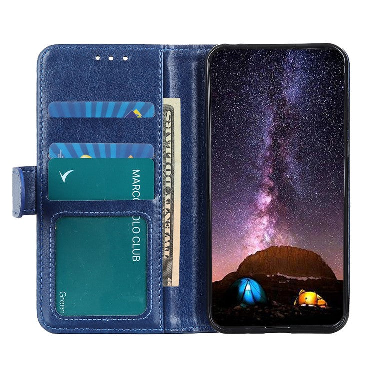 Wallet Design Drop-proof Crazy Horse Skin Leather Phone Stand Protective Shell for Google Pixel 6 Pro - Blue