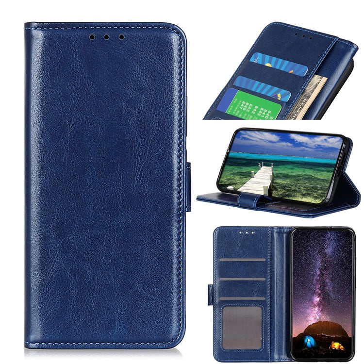 Wallet Design Drop-proof Crazy Horse Skin Leather Phone Stand Protective Shell for Google Pixel 6 Pro - Blue