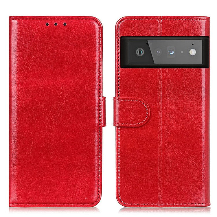 Wallet Design Drop-proof Crazy Horse Skin Leather Phone Stand Protective Shell for Google Pixel 6 Pro - Red