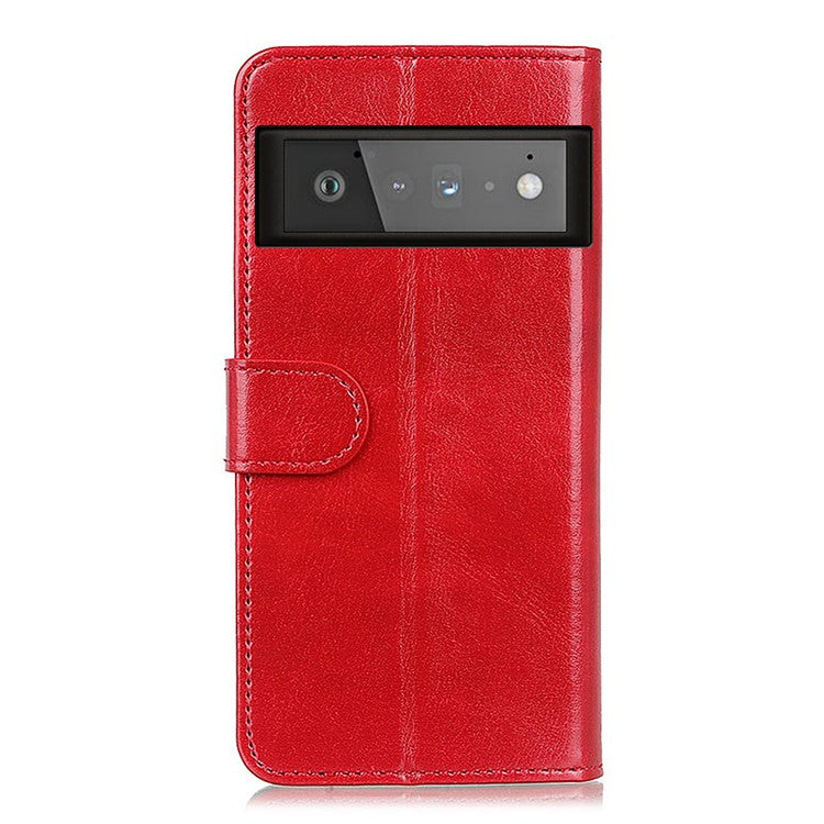 Wallet Design Drop-proof Crazy Horse Skin Leather Phone Stand Protective Shell for Google Pixel 6 Pro - Red