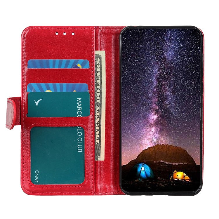 Wallet Design Drop-proof Crazy Horse Skin Leather Phone Stand Protective Shell for Google Pixel 6 Pro - Red