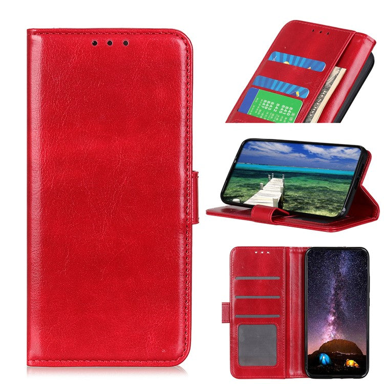 Wallet Design Drop-proof Crazy Horse Skin Leather Phone Stand Protective Shell for Google Pixel 6 Pro - Red