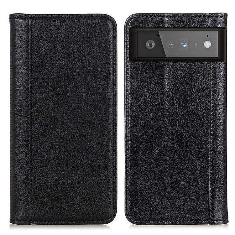 Litchi Texture Split Leather Auto-absorbed Wallet Stand Case Cover for Google Pixel 6 - Black