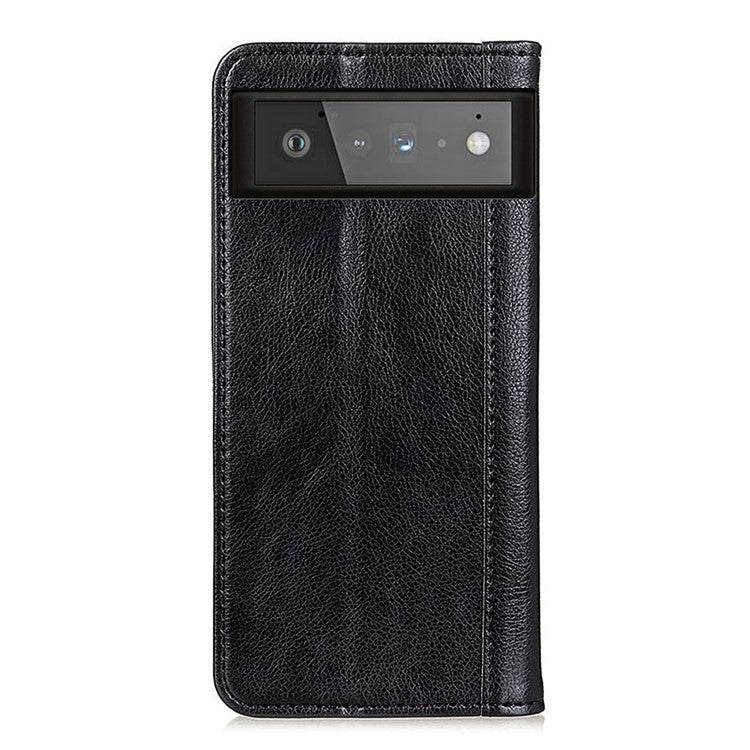 Litchi Texture Split Leather Auto-absorbed Wallet Stand Case Cover for Google Pixel 6 - Black