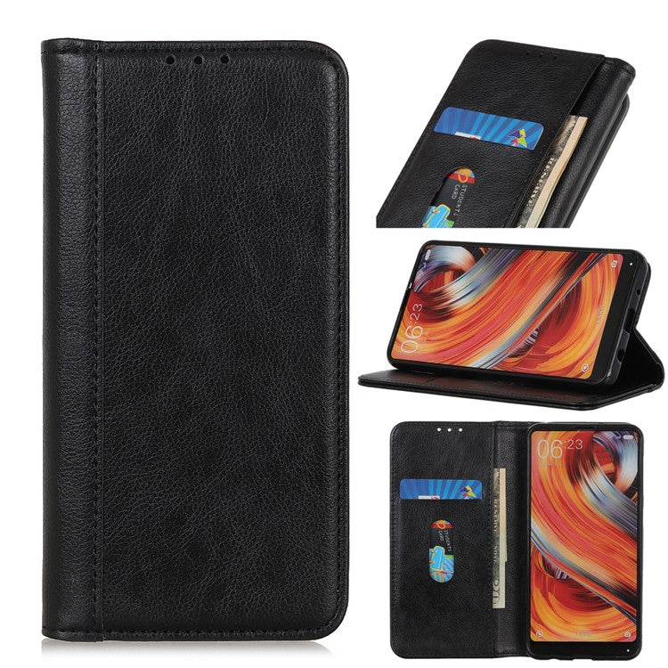 Litchi Texture Split Leather Auto-absorbed Wallet Stand Case Cover for Google Pixel 6 - Black