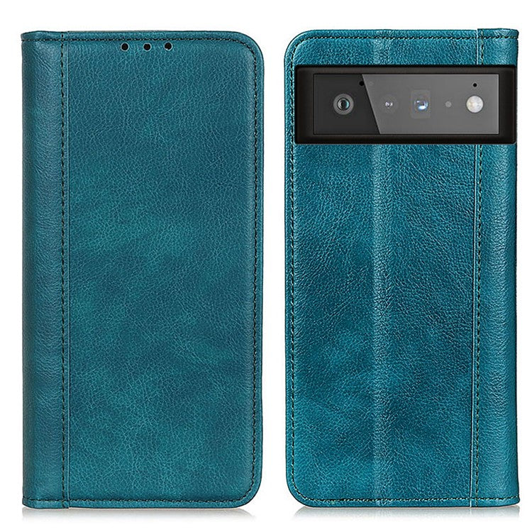 Litchi Texture Split Leather Auto-absorbed Wallet Stand Case Cover for Google Pixel 6 - Green