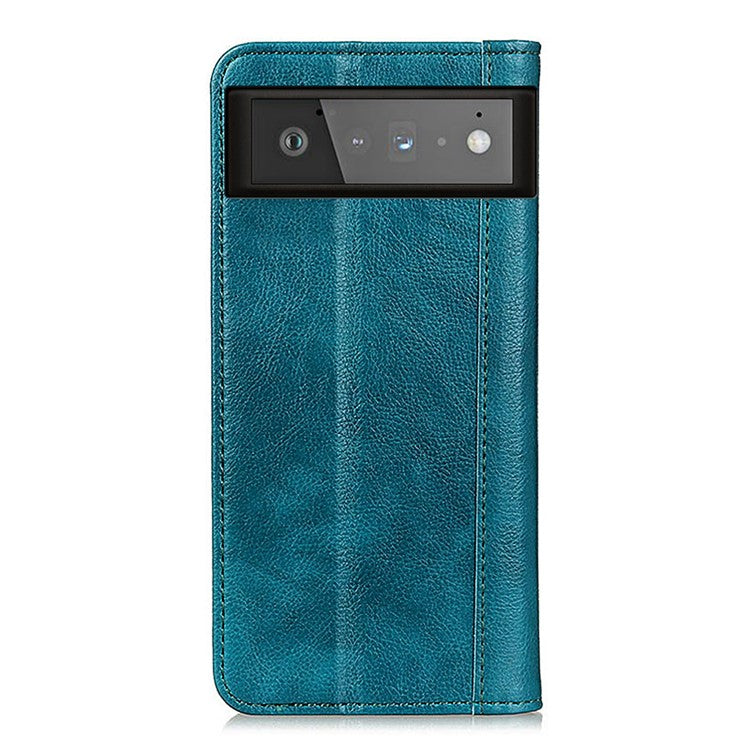 Litchi Texture Split Leather Auto-absorbed Wallet Stand Case Cover for Google Pixel 6 - Green