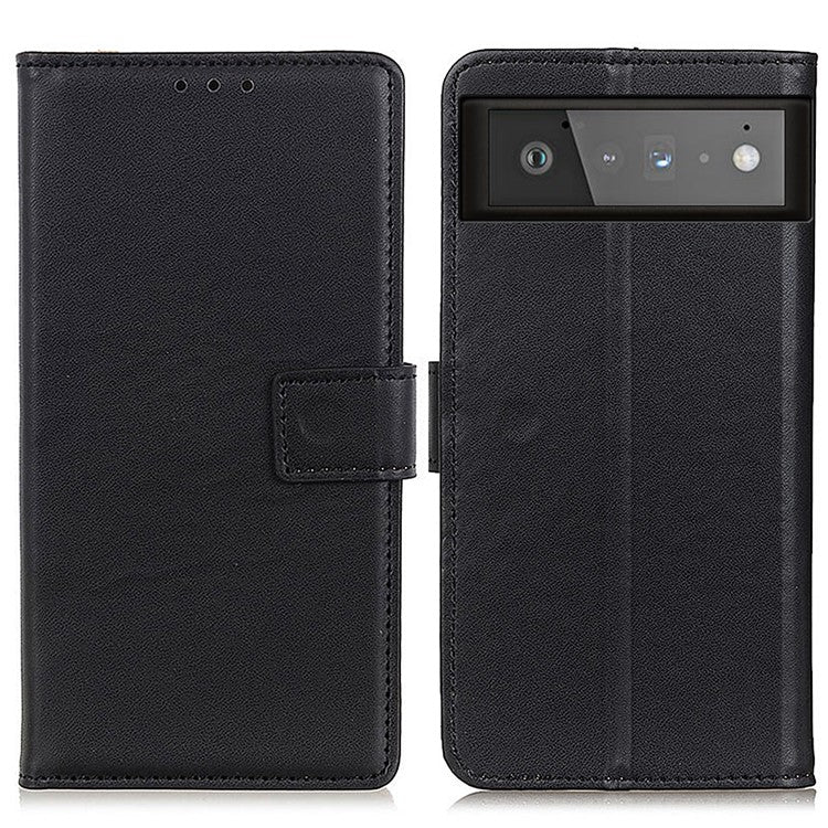 PU Leather Protective Phone Wallet Stand Shell Case for Google Pixel 6 - Black