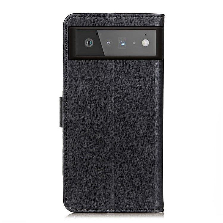 PU Leather Protective Phone Wallet Stand Shell Case for Google Pixel 6 - Black