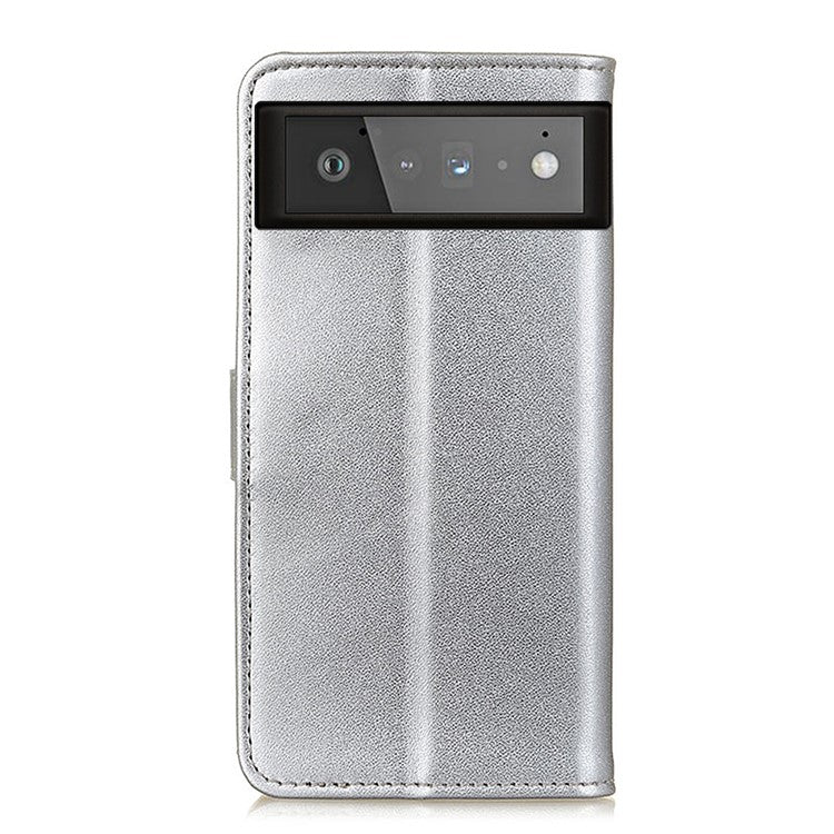 PU Leather Protective Phone Wallet Stand Shell Case for Google Pixel 6 - Silver